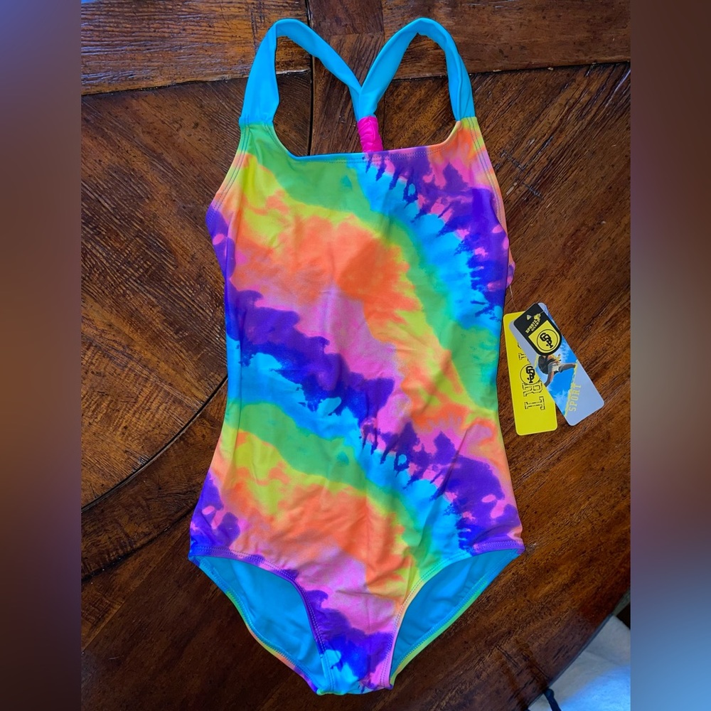 Brand new, never used size girls’ large (10/12) tie dye one piece swim